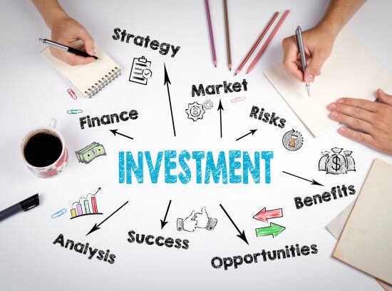 Investment Chart, Concept. The meeting at the white office table